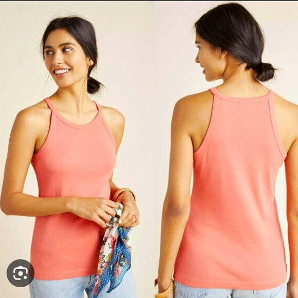 Anthropologie coral tank top, cotton, size S - Picture 1 of 9
